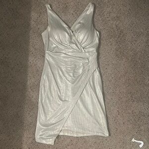 Silver Asymmetrical Ruched Bodycon Dress